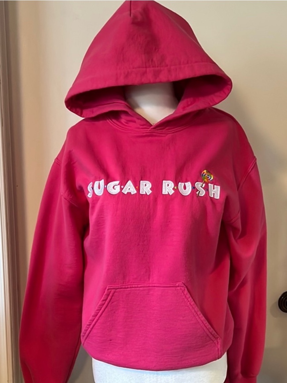 Gildan • Women’s S • Sugar Rush Text• Hot Pink • Hooded Sweatshirt • Pocket